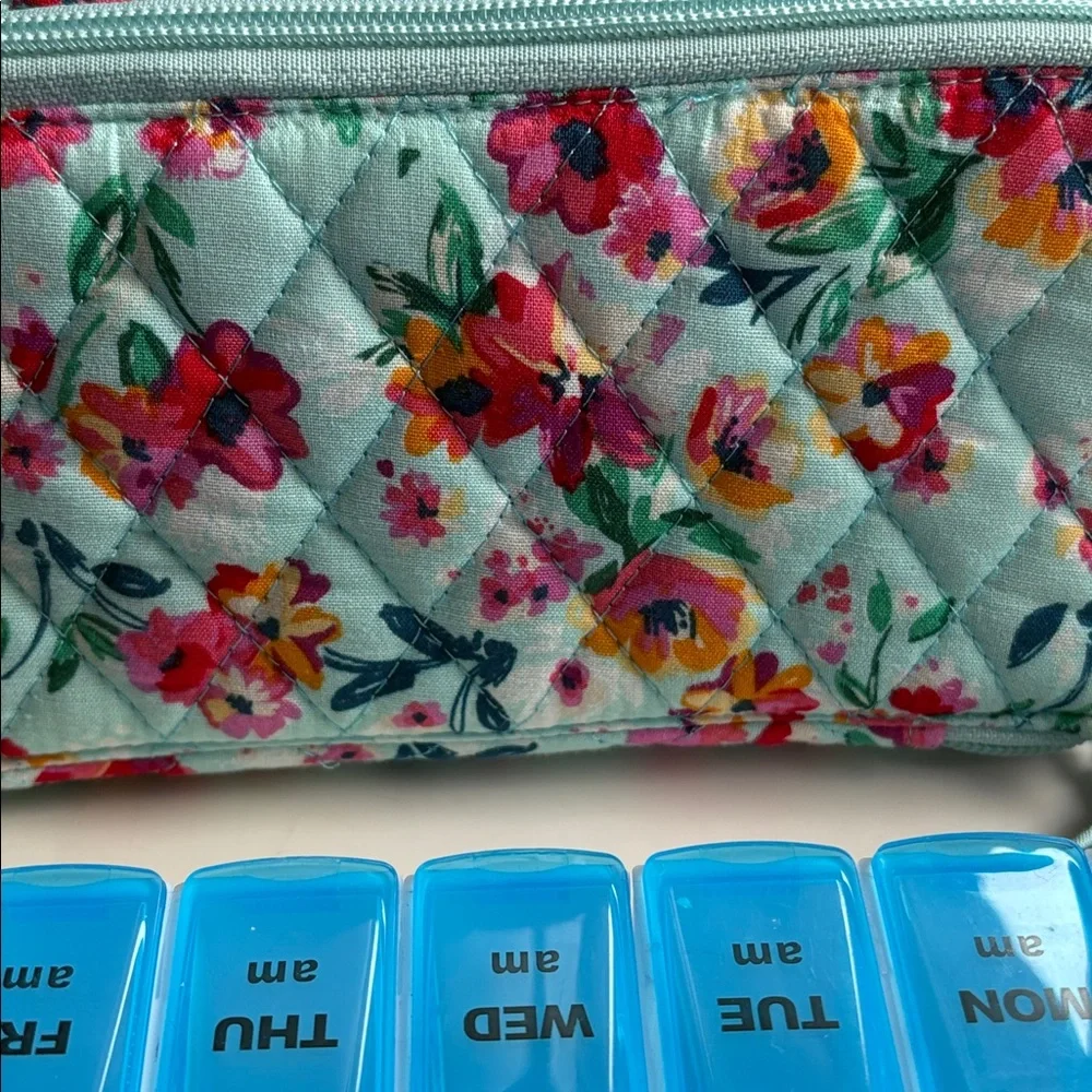 7-Day Weekly AM/PM Pill Organizer in Watercolor Quilted Zipper Case